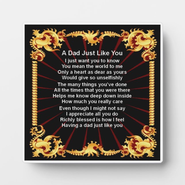 Dad  Poem Plaque  -  Black   Design (Front)