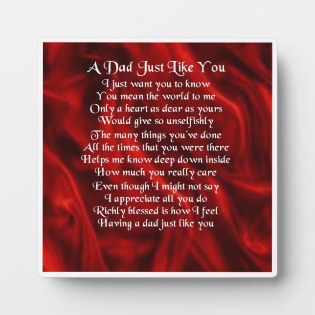 Dad  Poem Plaque  -  Red Silk  Design (Front)