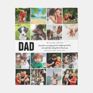 Dad Quote16 Photo Collage Modern Typography Fleece Blanket