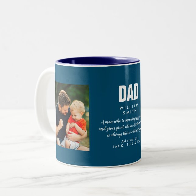 Dad Quote Modern Cool Photo Blue Two-Tone Coffee Mug (Front Left)