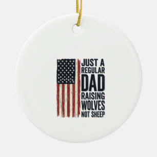 Dad Raising Wolves Patriotic Vintage Shirt Design_ Ceramic Tree Decoration