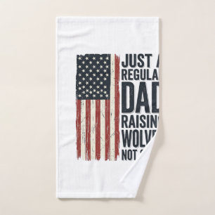 Dad Raising Wolves Patriotic Vintage Shirt Design_ Hand Towel