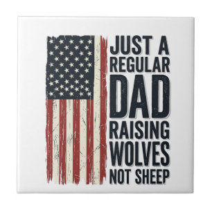 Dad Raising Wolves Patriotic Vintage Shirt Design_ Tile