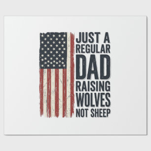 Dad Raising Wolves Patriotic Vintage Shirt Design_ Wrapping Paper