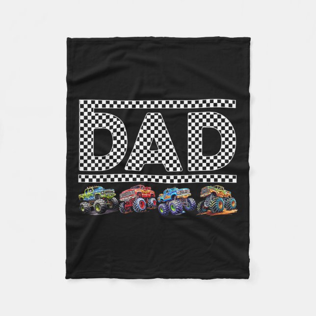 Dad Retro Monster Truck Family Crew Birthday Match Fleece Blanket (Front)
