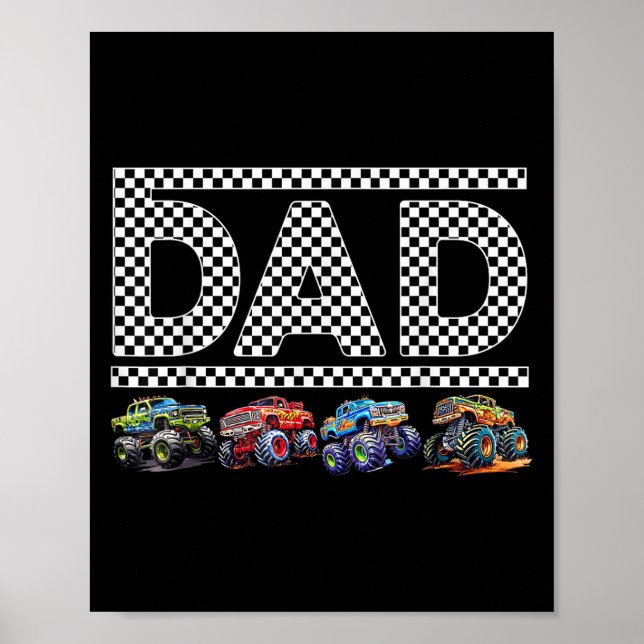 Dad Retro Monster Truck Family Crew Birthday Match Poster (Front)