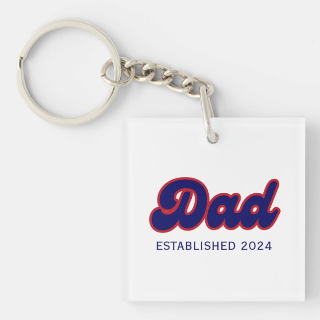 Dad retro red and blue, custom year  key ring (Front)