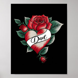Dad Rose Heart Tattoo Valentines Day Matching Fami Poster