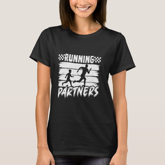 Dad RUNNING PARTNERS Runner Funny Marathon T-Shirt (Front)