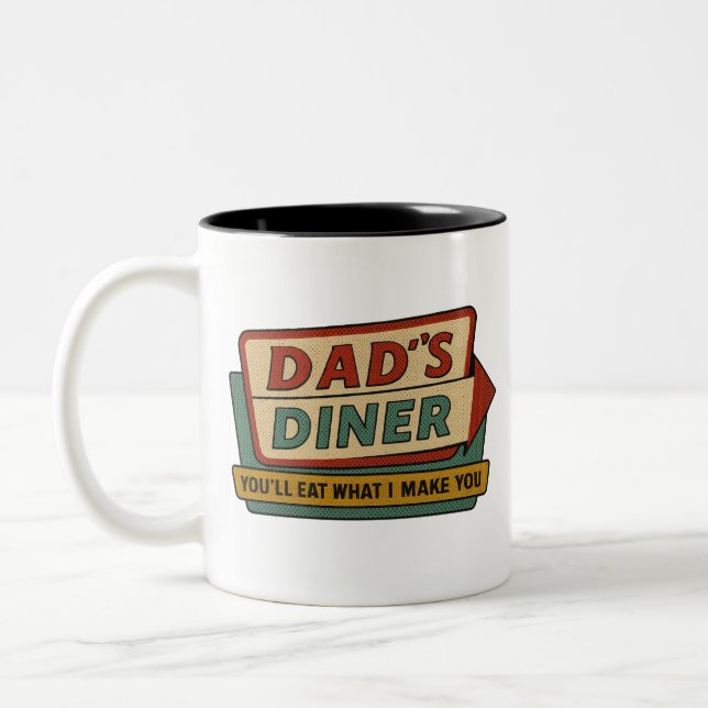 Dad’s Diner Retro Sign – Ben-Day 1950s Pop Art Two-Tone Coffee Mug (Left)