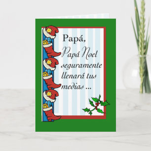 Dad, Santa Fills Stockings, Funny, Spanish Holiday Card
