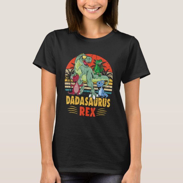 Dad saurus Rex Daddy Dinosaur 3 three Kids Father' T-Shirt (Front)