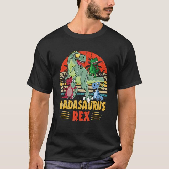 Dad saurus Rex Daddy Dinosaur 3 three Kids Father' T-Shirt (Front)