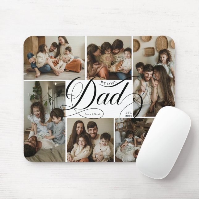 Dad Script Typography 6 Photo Collage Mouse Mat (With Mouse)