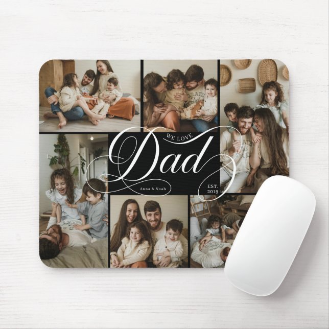 Dad Script Typography 6 Photo Collage Mouse Mat (With Mouse)