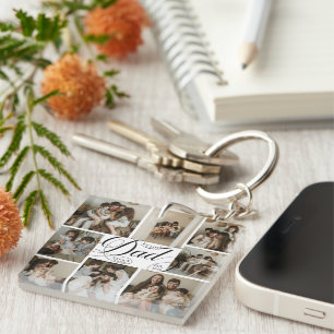 Dad Script Typography 9 Photo Collage Key Ring