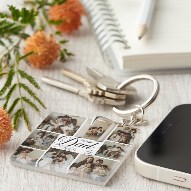 Dad Script Typography 9 Photo Collage Key Ring (Front Right)