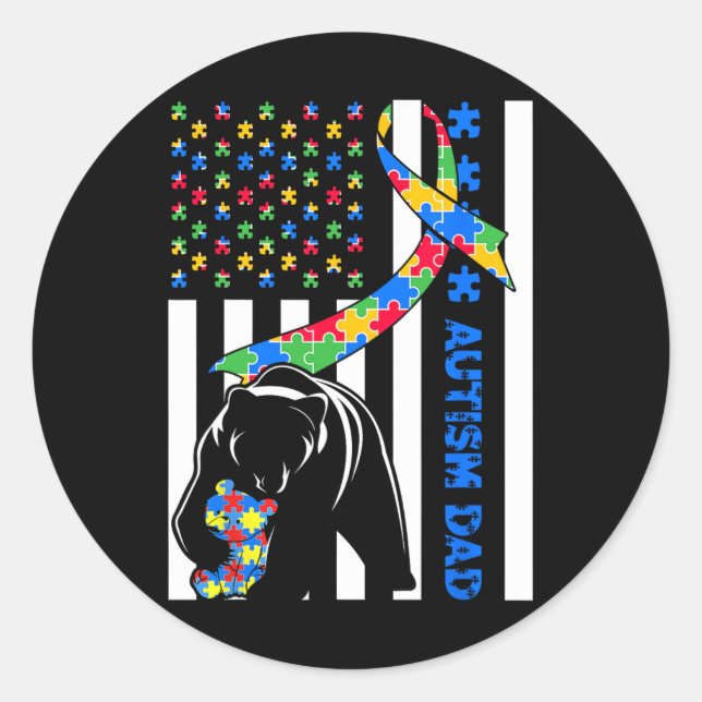 Dad Shirts Autism Awareness American Flag Fathers  Classic Round Sticker (Front)