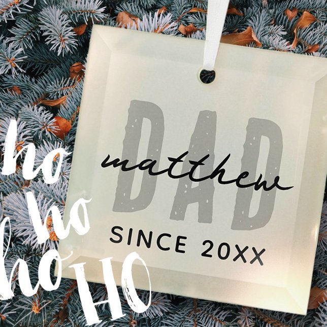 Dad Since 20XX Modern Simple Preppy Glass Tree Decoration (Creator Uploaded)