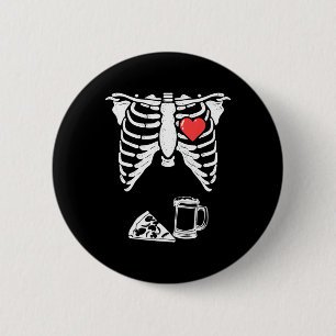 Dad Skeleton Halloween Beer Pizza Fun Pregnancy Co 6 Cm Round Badge