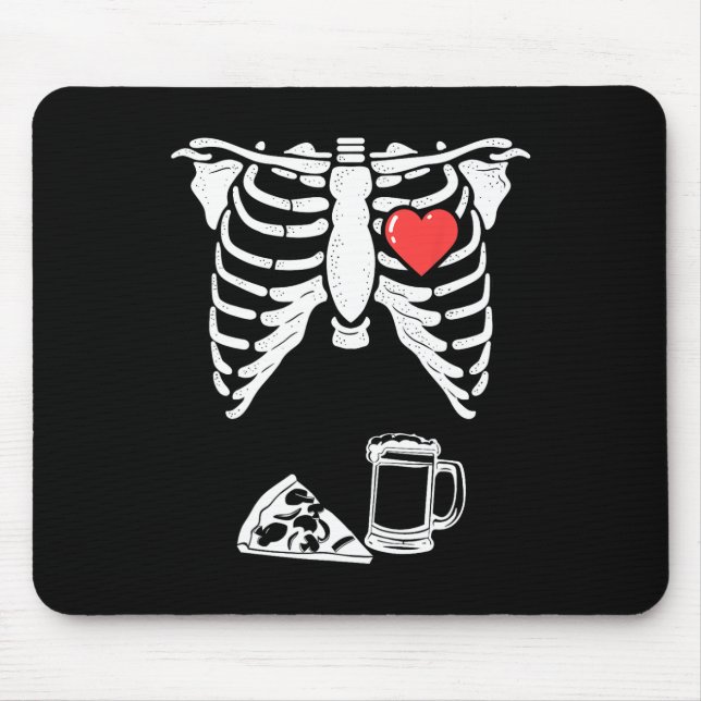 Dad Skeleton Halloween Beer Pizza Fun Pregnancy Co Mouse Mat (Front)