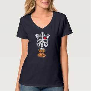 Dad Skeleton Halloween Beer Pizza Funny Pregnancy T-Shirt