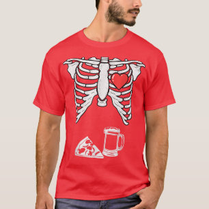 Dad Skeleton Halloween Beer Pizza Funny Pregnancy T-Shirt