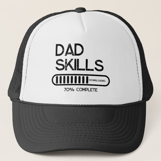 Dad Skills 70 Percent Complete Loading Bar Black Trucker Hat (Front)