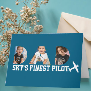 Dad ‘Sky's Finest Pilot’ Photo & Aeroplane Birthda Card