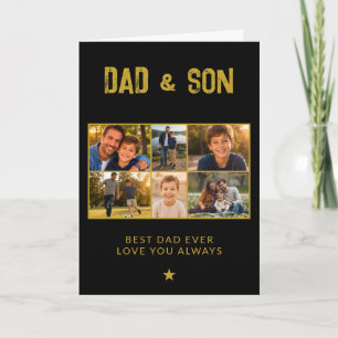 Dad & Son Black Gold Family 6 Photo Holiday Card