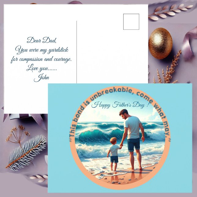 Dad Son Bonding on Beach Photo Father's Day Quote Postcard (Dad Son Bonding on Beach Father's Day Quote Photo Postcard)