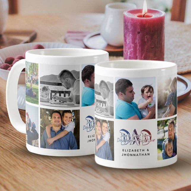 DAD Son & Daughter Quote Photo Collage Family Name Coffee Mug (Creator Uploaded)