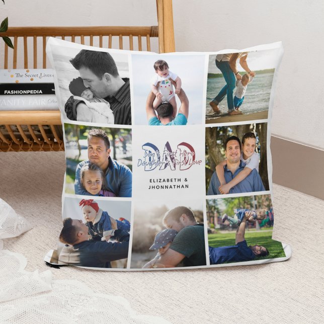DAD Son & Daughter Quote Photo Collage Family Name Cushion (Creator Uploaded)