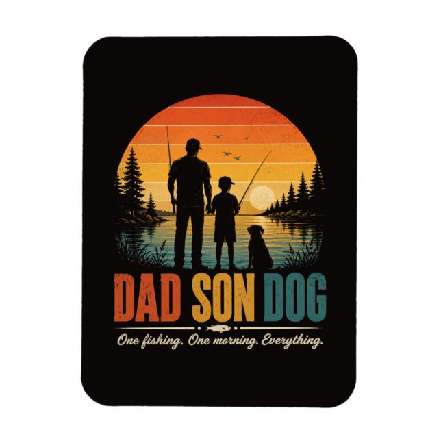 Dad Son Dog Fishing Morning Magnet (Vertical)
