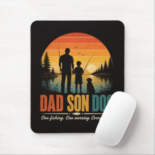 Dad Son Dog Fishing Morning Mouse Mat