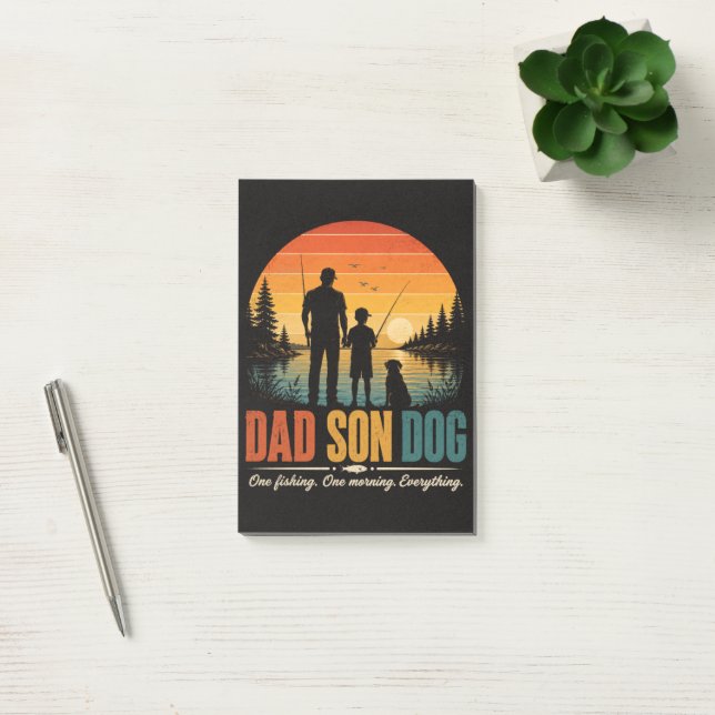 Dad Son Dog Fishing Morning Post-it Notes (Office)
