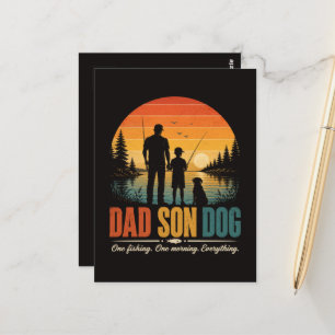 Dad Son Dog Fishing Morning Postcard