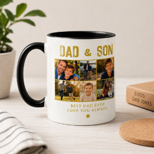 Dad & Son Gold Family 6 Photo Mug