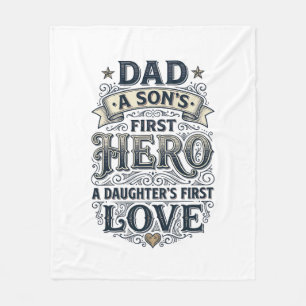 Dad Son Hero Daughter Love Vintage Typography Shir Fleece Blanket