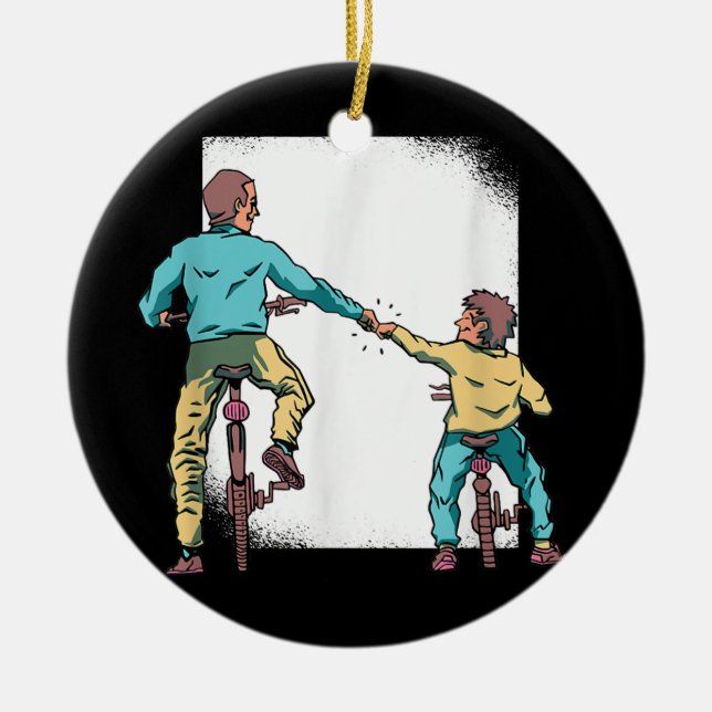 Dad Son Matching Motocross bike  Ceramic Tree Decoration (Front)
