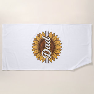 Dad Sunflower Vintage Engraving Shirt Design_1 Beach Towel