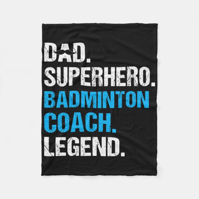 Dad Superhero Badminton Coach Funny Badminton Coac Fleece Blanket (Front)