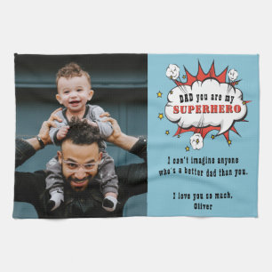 Dad Superhero Cartoon Speech Bubble Father`s day Tea Towel