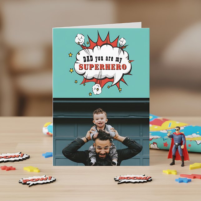 Dad Superhero Cartoon Speech Bubble Fathers day Ca Card (Creator Uploaded)