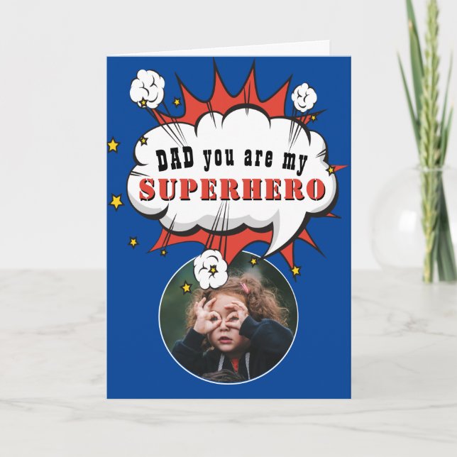 Dad Superhero Cartoon Speech Bubble Fathers day Card (Front)
