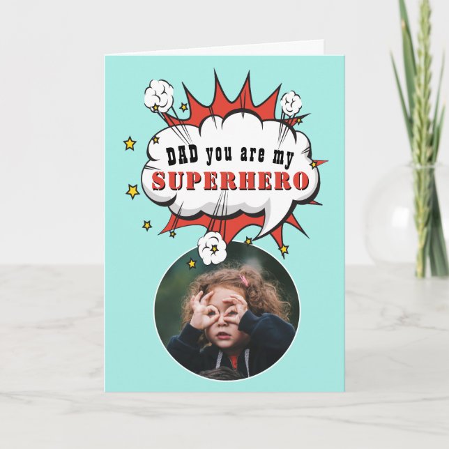 Dad Superhero Cartoon Speech Bubble Fathers day Card (Front)