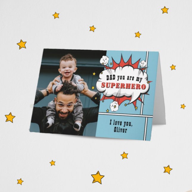 Dad Superhero Comic Speech Bubble Photo Card (Creator Uploaded)