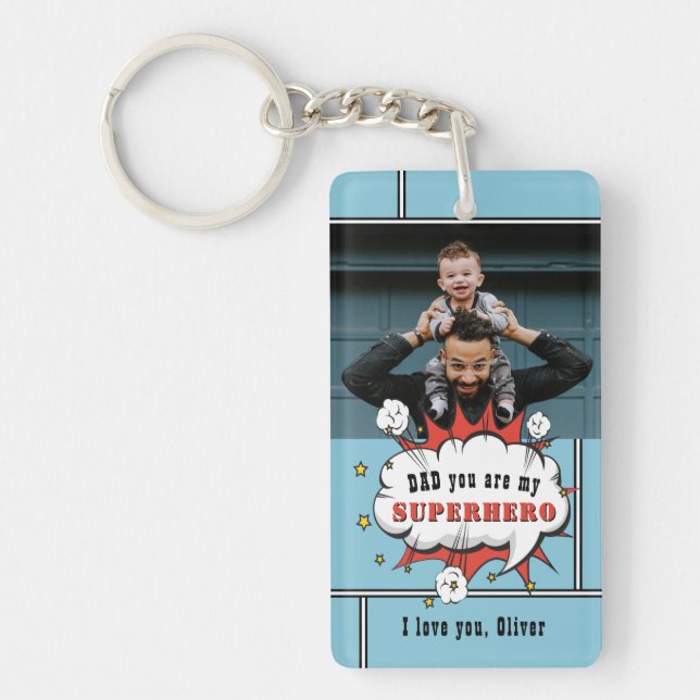 Dad Superhero Comic Speech Bubble Photo  Key Ring (Front)