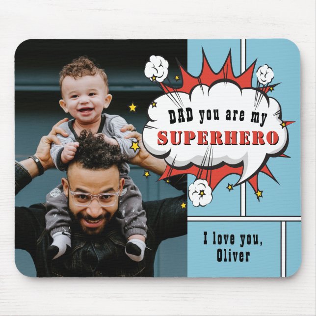 Dad Superhero Comic Speech Bubble Photo Mouse Mat (Front)