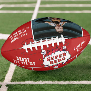 Dad Superhero Comic Speech Bubble Photo Red American Football